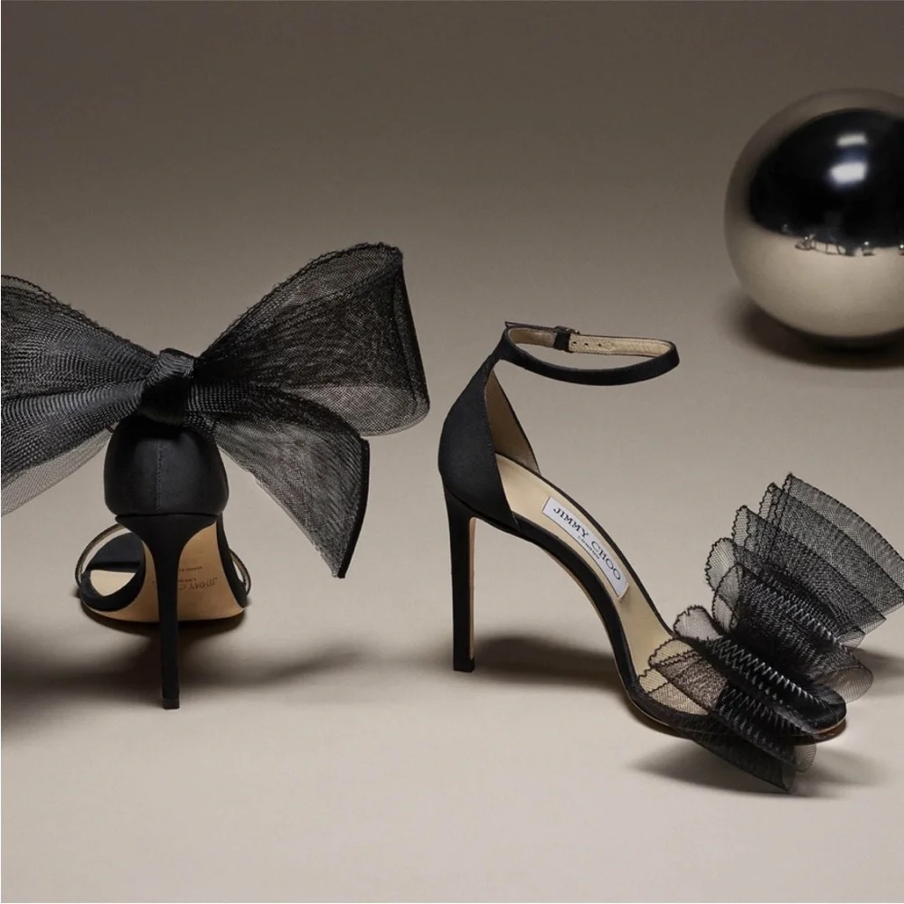 New Jimmy Choo Aveline 100 Mesh Fascinator Bows 38.5 $1,175 - Picture 15 of 16